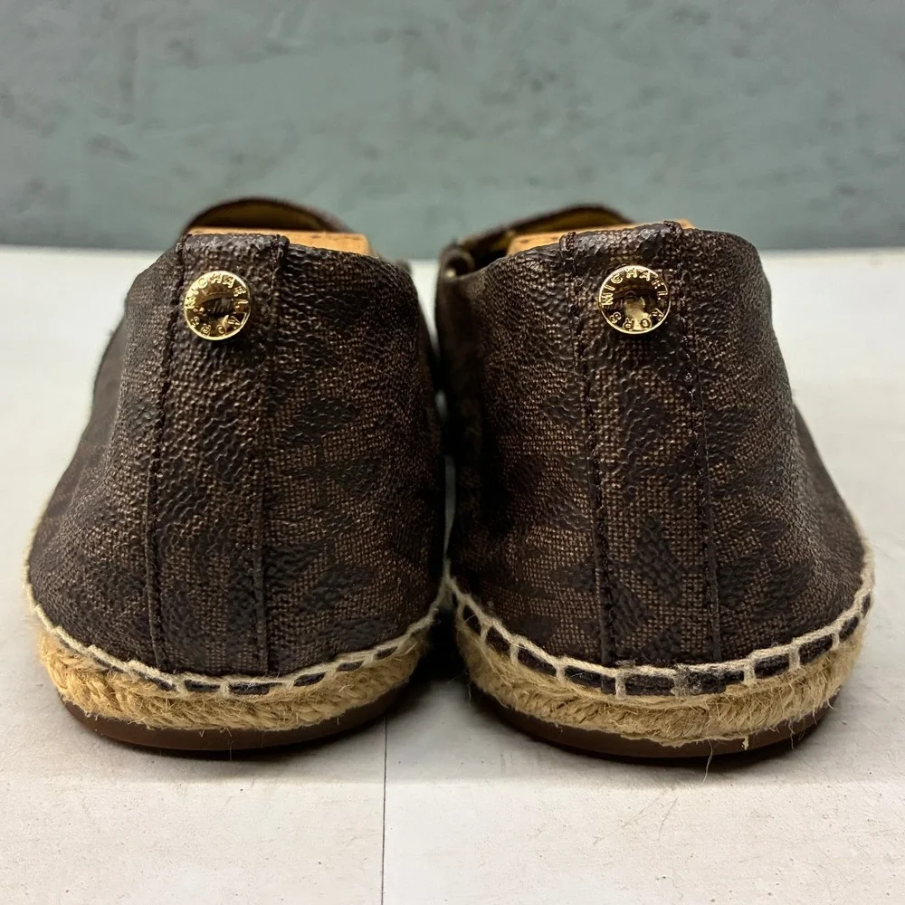Michael Kors Espadrilles Women's 8.5M Brown Monogram Palm Tree Slip On Beach